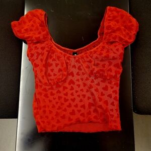 Motel Rocks Red Fitted Bustier Blouse with Cap Sleeves Velvet Hearts XXS